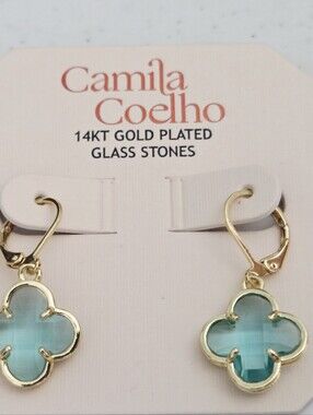 NWT Camila Coelho Earrings 14ct Gold Glass Stones